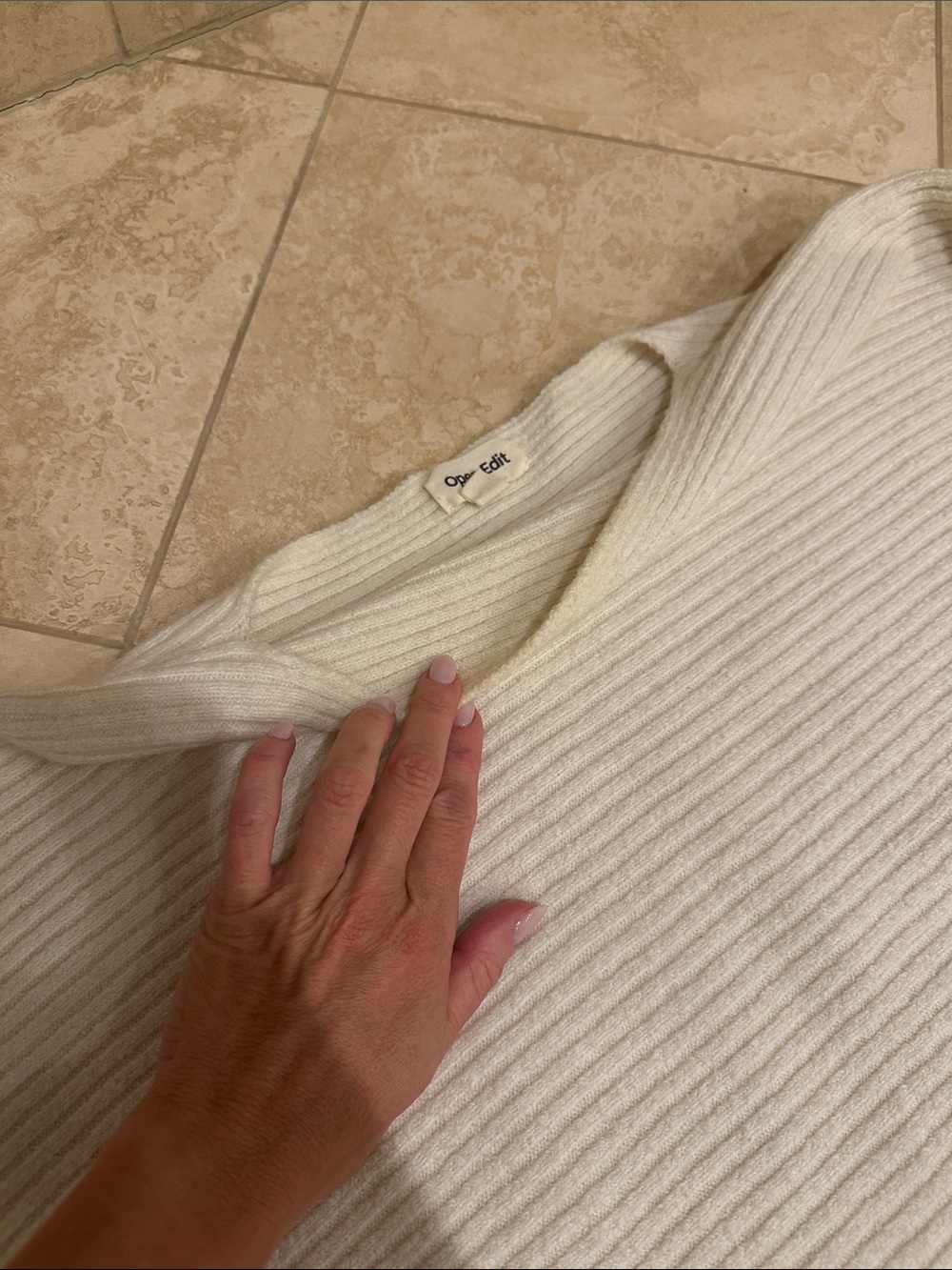 Open Edit Cream Ribbed Sweater - Picture 3 of 3